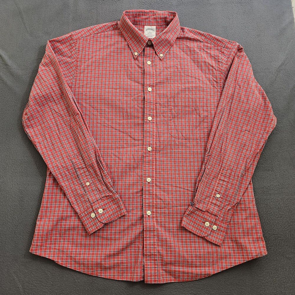 Brooks Brothers 1818 Regent Men L Red Plaid Button Down Dress Shirt
